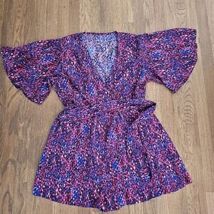 Colorful Bright One Pc Romper W/ Tie Resort Beach Flowy Lightweight XL Dressy